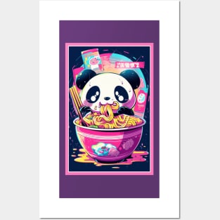 Anime Cute Panda eating Ramen | Cute Anime Panda Kawaii Design Posters and Art